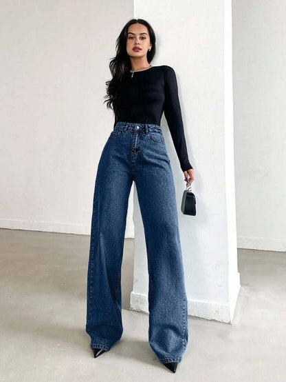 EURMUSE Jean taille haute jambes évasées - Floorah