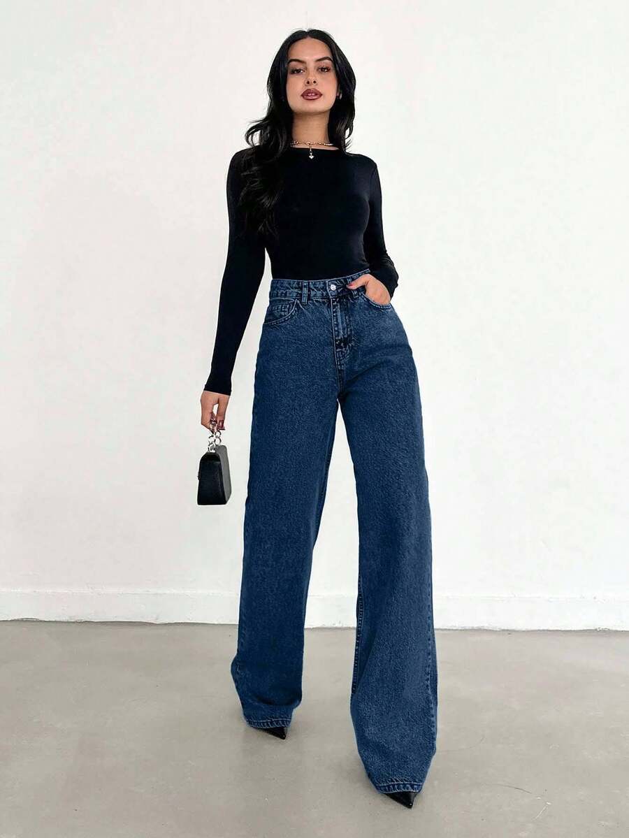 EURMUSE Jean taille haute jambes évasées - Floorah