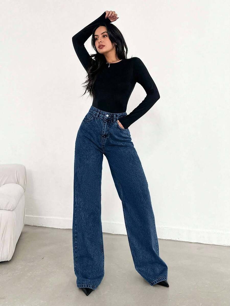 EURMUSE Jean taille haute jambes évasées - Floorah