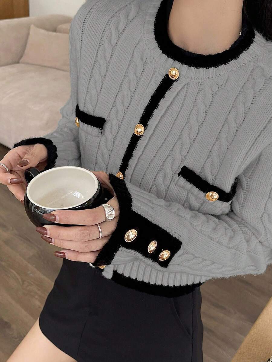 Pull tricoté élégant avec bordure contrastée - Floorah