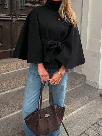 Manteau en laine à boutons devant et ceinture à la taille - Floorah