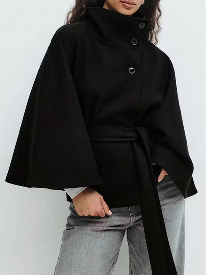 Manteau en laine à boutons devant et ceinture à la taille - Floorah