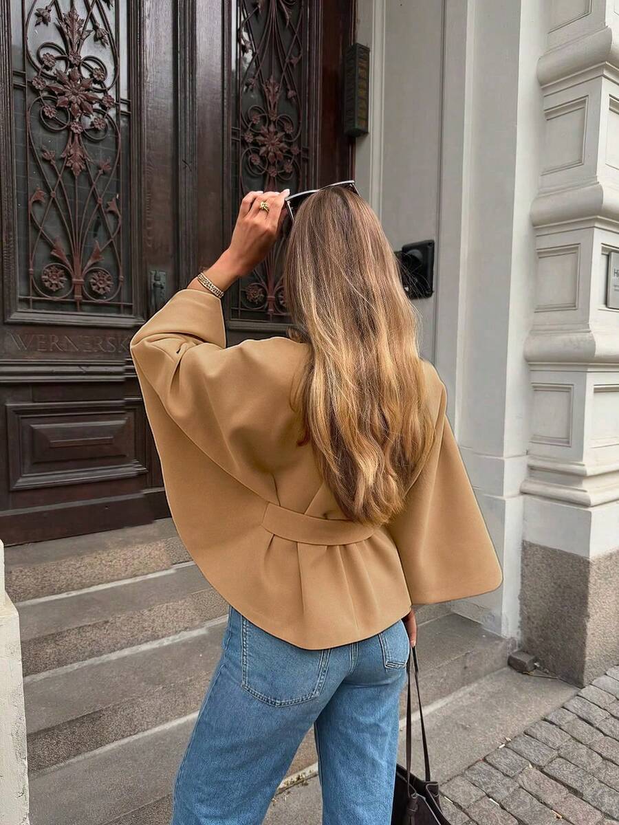 Manteau en laine à boutons devant et ceinture à la taille - Floorah