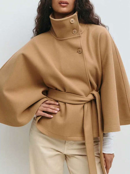 Manteau en laine à boutons devant et ceinture à la taille - Floorah