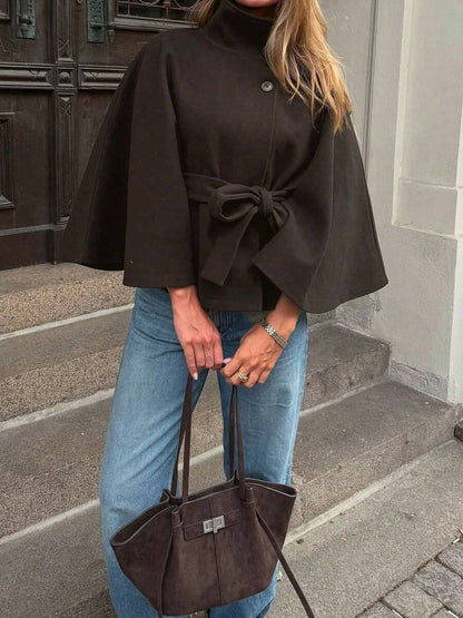 Manteau en laine à boutons devant et ceinture à la taille - Floorah