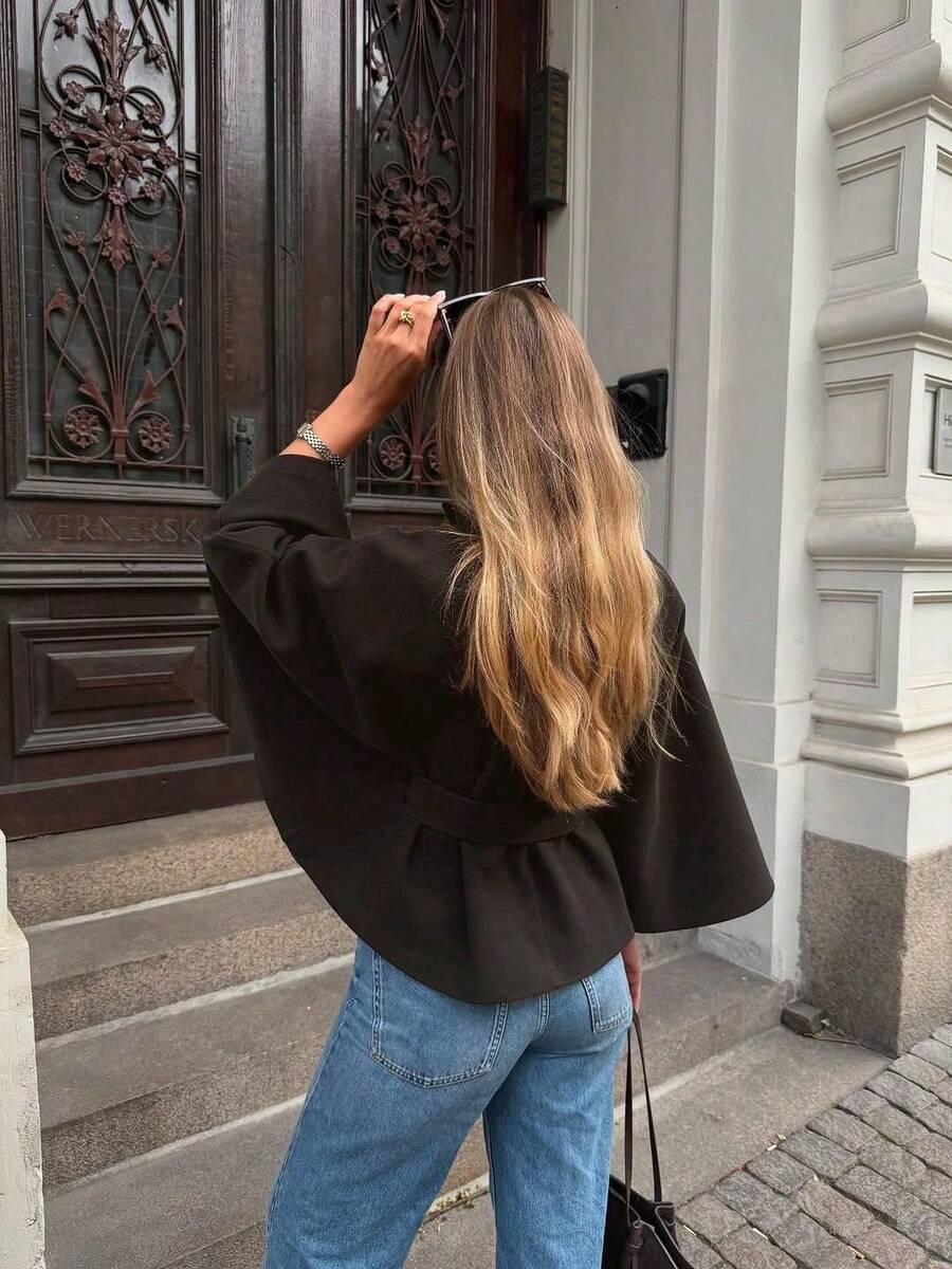 Manteau en laine à boutons devant et ceinture à la taille - Floorah