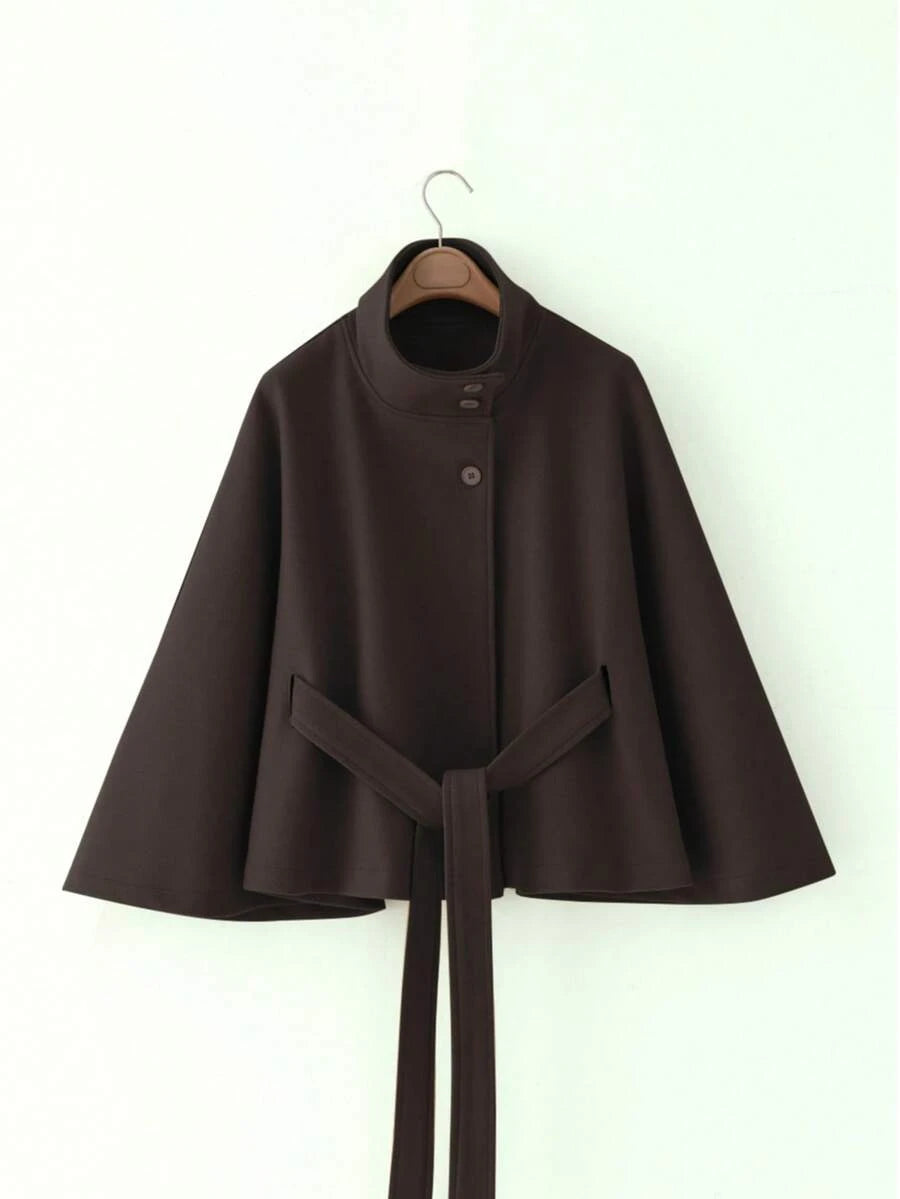 Manteau en laine à boutons devant et ceinture à la taille - Floorah