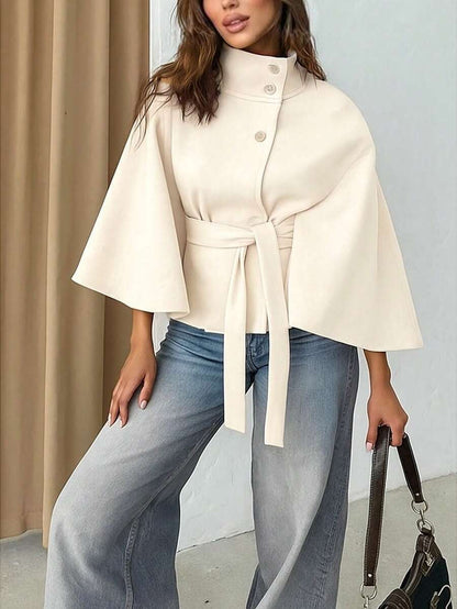 Manteau en laine à boutons devant et ceinture à la taille - Floorah