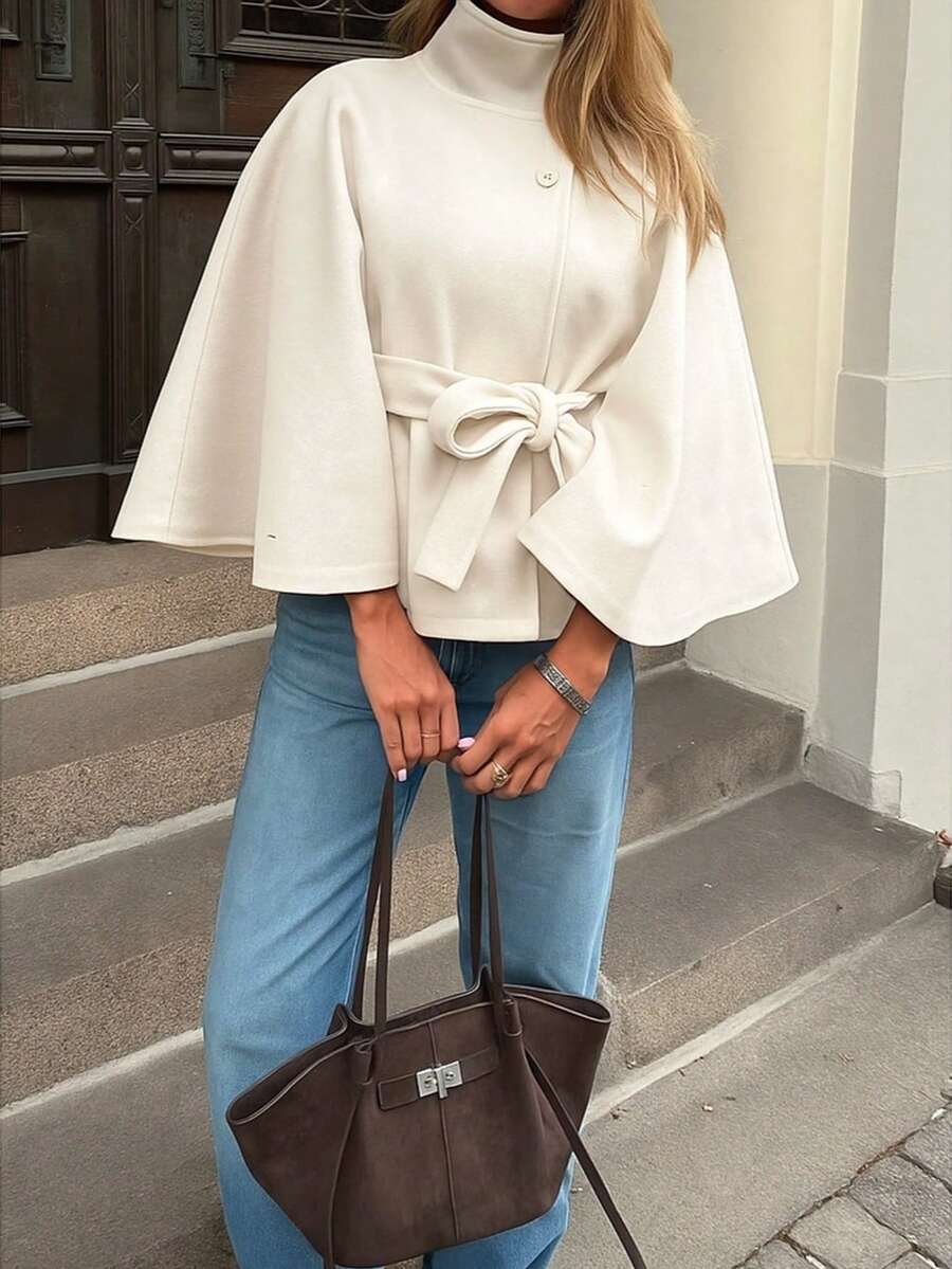 Manteau en laine à boutons devant et ceinture à la taille - Floorah