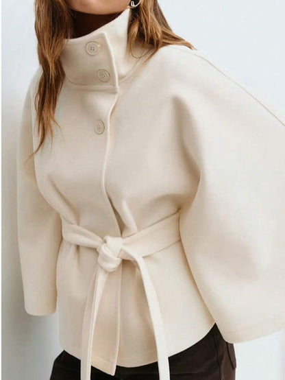 Manteau en laine à boutons devant et ceinture à la taille - Floorah