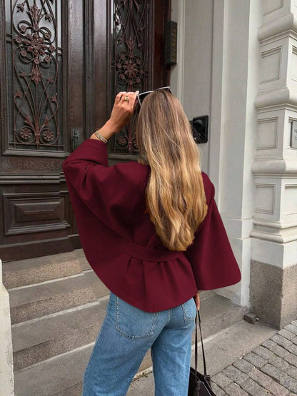 Manteau en laine à boutons devant et ceinture à la taille - Floorah