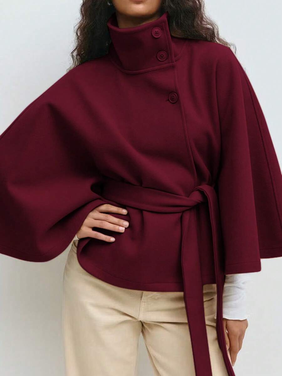 Manteau en laine à boutons devant et ceinture à la taille - Floorah