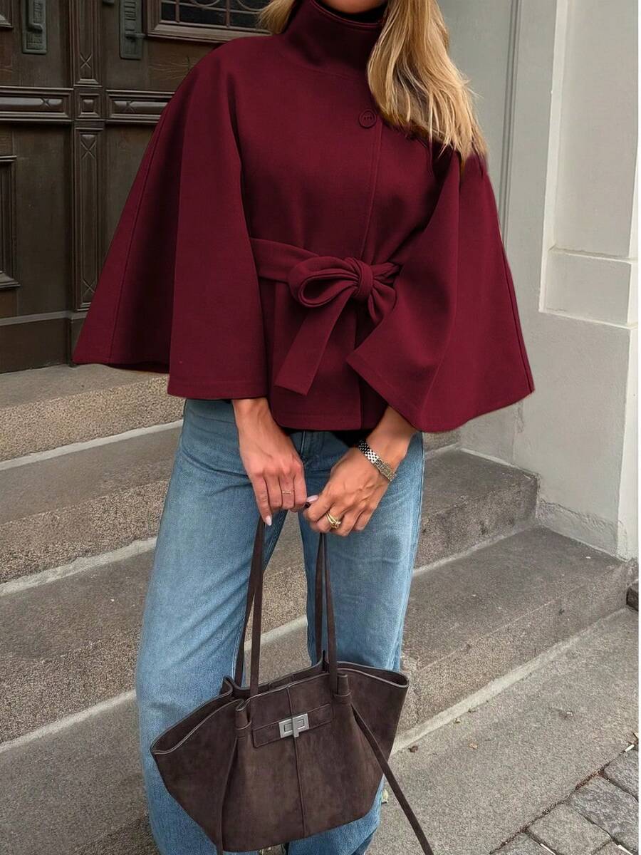 Manteau en laine à boutons devant et ceinture à la taille - Floorah