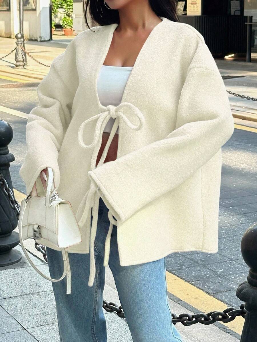 Manteau ample en mélange de laine à manches longues avec épaules tombantes - Floorah