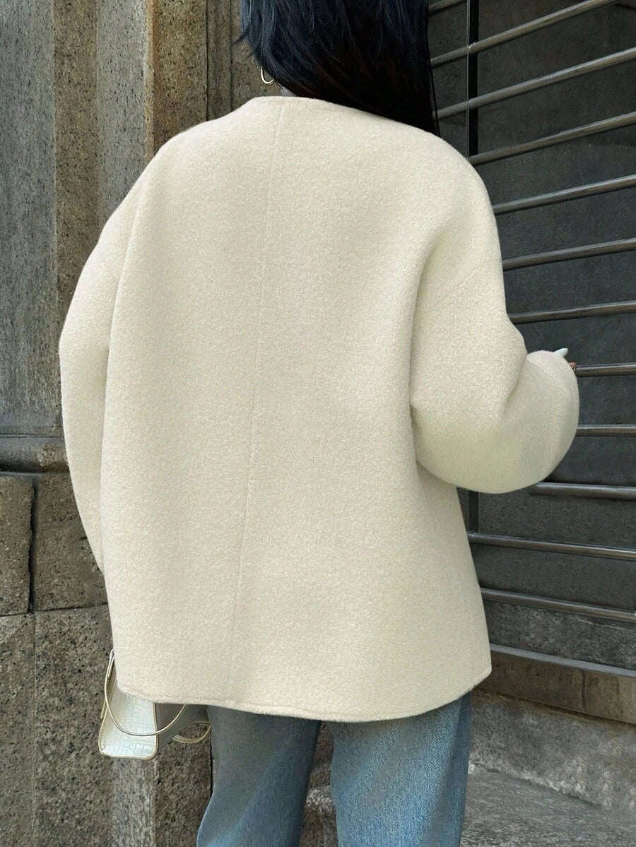 Manteau ample en mélange de laine à manches longues avec épaules tombantes - Floorah