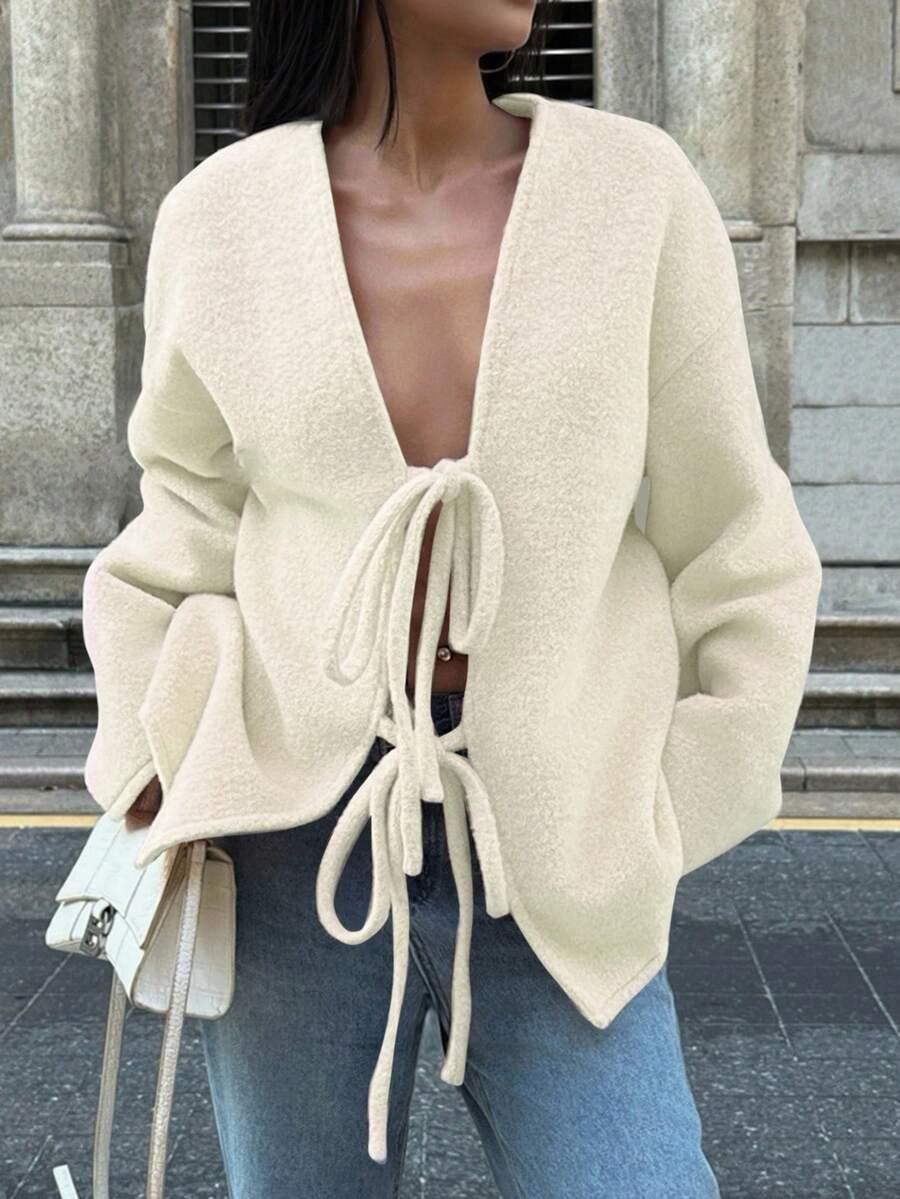 Manteau ample en mélange de laine à manches longues avec épaules tombantes - Floorah