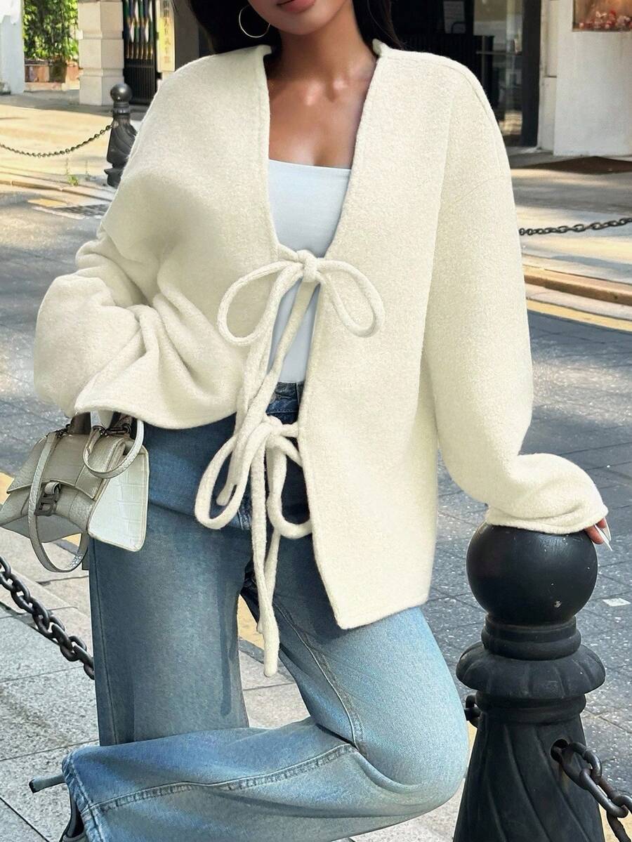 Manteau ample en mélange de laine à manches longues avec épaules tombantes - Floorah