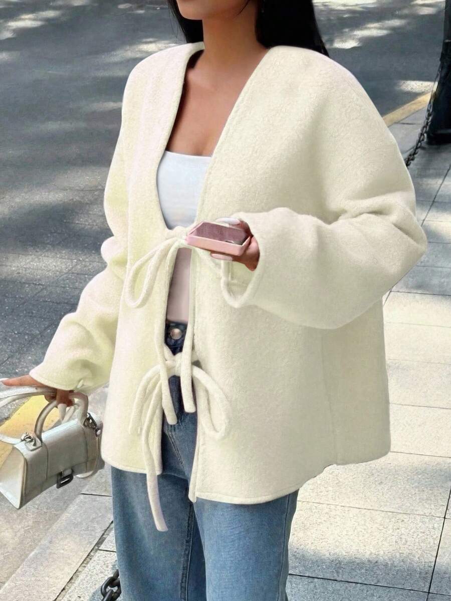 Manteau ample en mélange de laine à manches longues avec épaules tombantes - Floorah