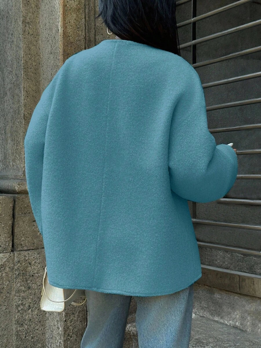 Manteau ample en mélange de laine à manches longues avec épaules tombantes - Floorah