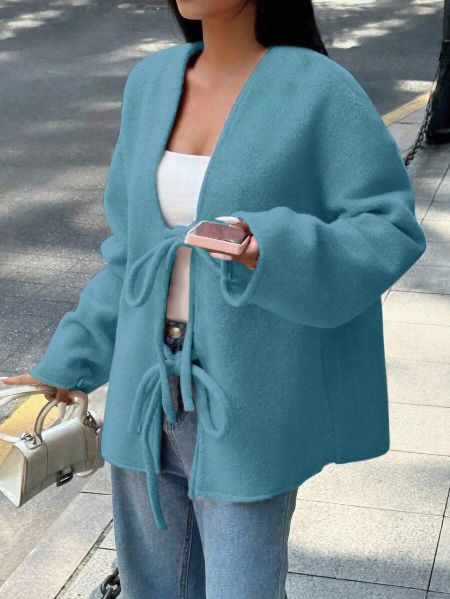 Manteau ample en mélange de laine à manches longues avec épaules tombantes - Floorah