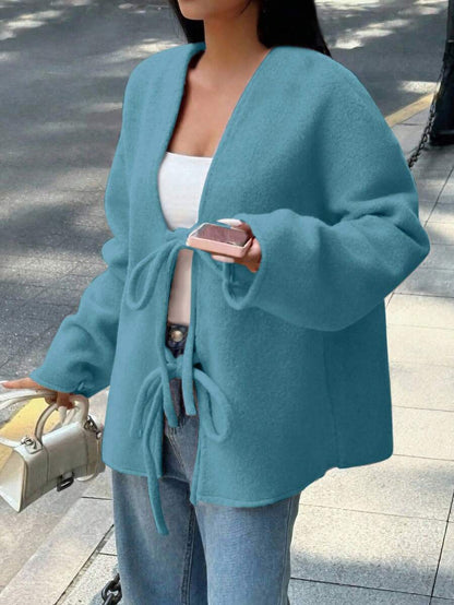 Manteau ample en mélange de laine à manches longues avec épaules tombantes - Floorah