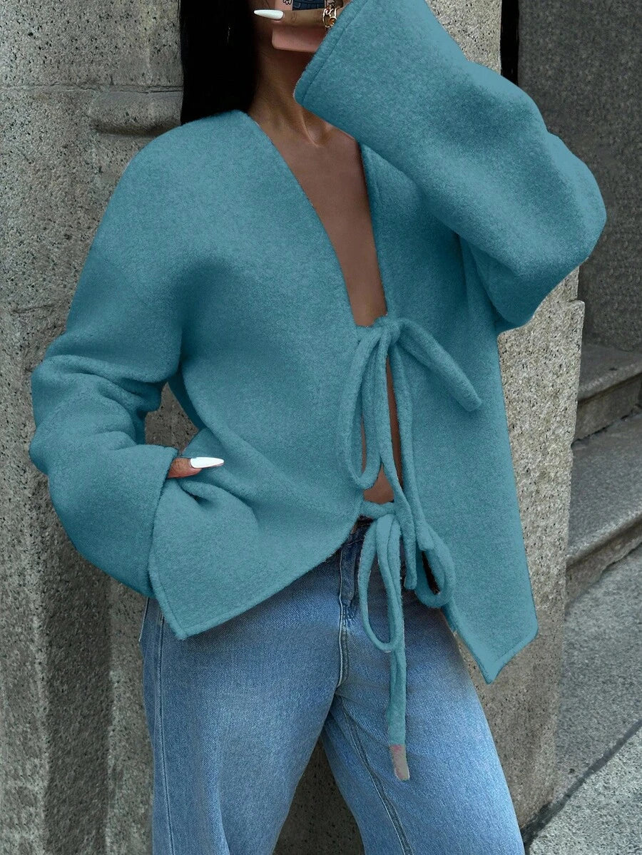 Manteau ample en mélange de laine à manches longues avec épaules tombantes - Floorah