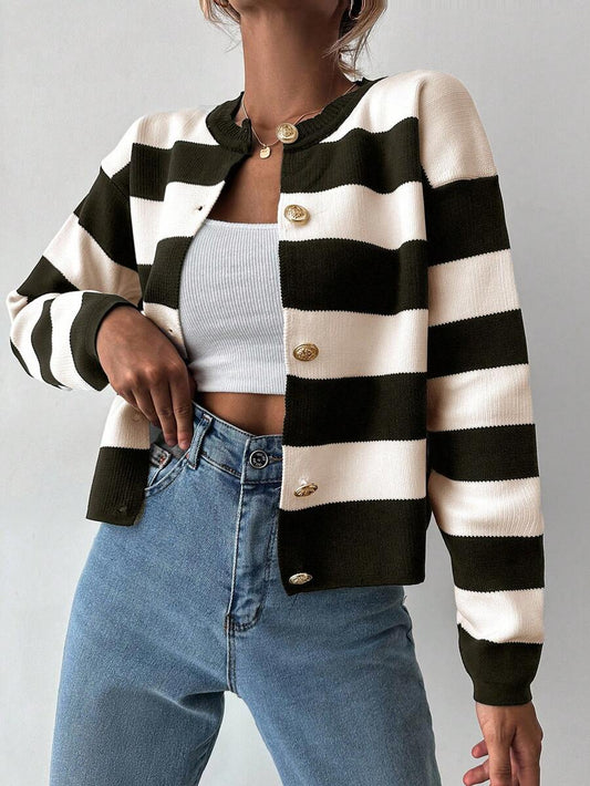 EURMUSE Cardigan tricoté casual à manches longues rayé - Floorah