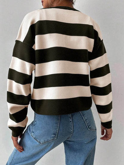 EURMUSE Cardigan tricoté casual à manches longues rayé - Floorah