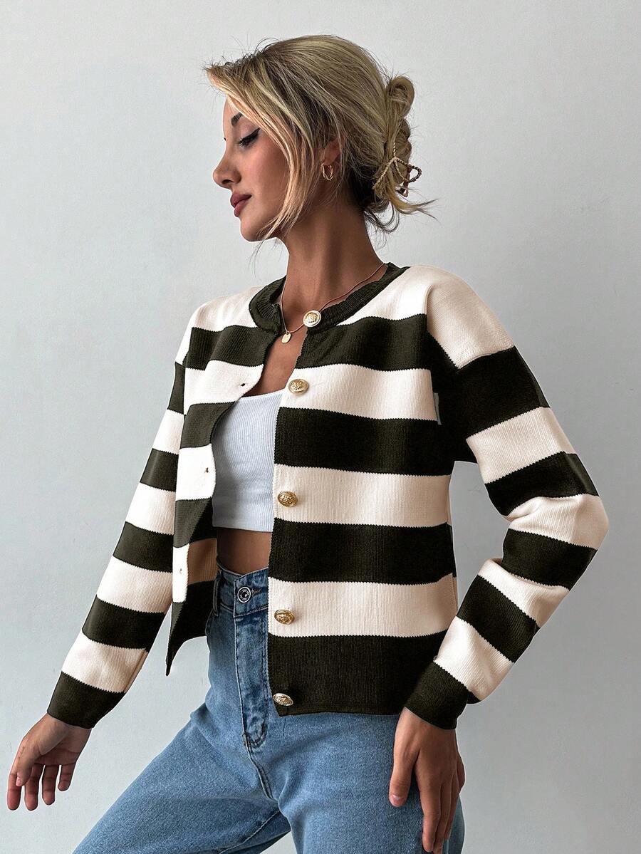 EURMUSE Cardigan tricoté casual à manches longues rayé - Floorah