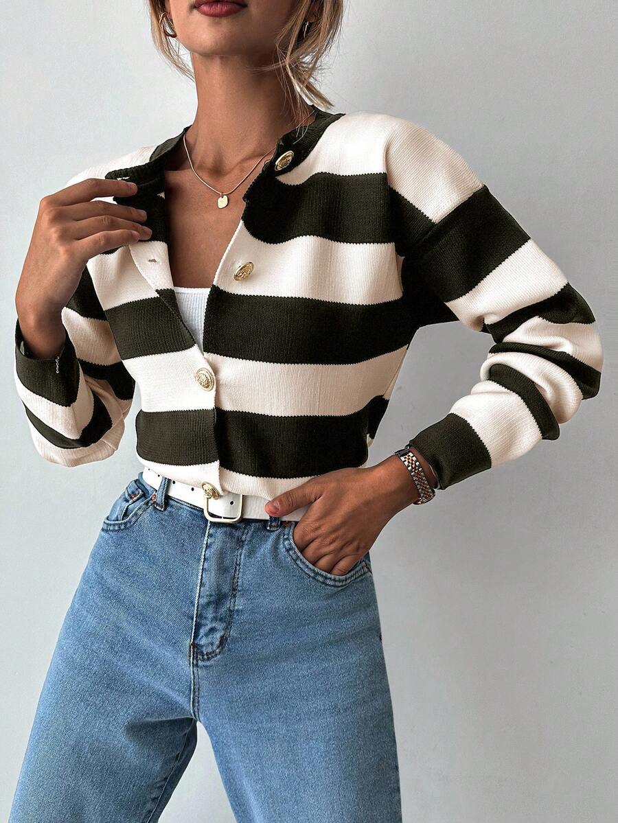 EURMUSE Cardigan tricoté casual à manches longues rayé - Floorah