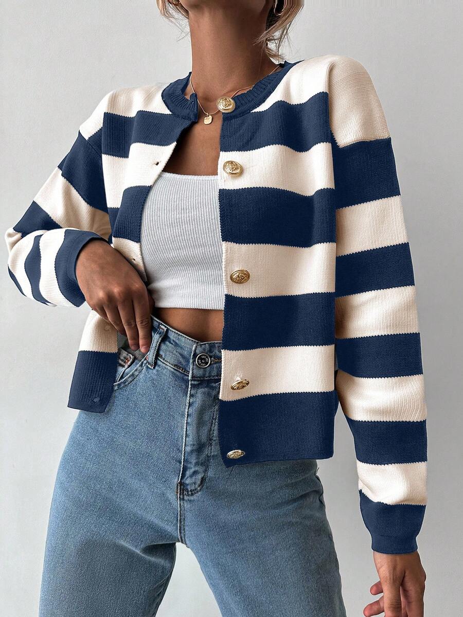 EURMUSE Cardigan tricoté casual à manches longues rayé - Floorah