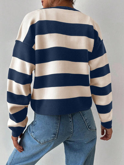 EURMUSE Cardigan tricoté casual à manches longues rayé - Floorah