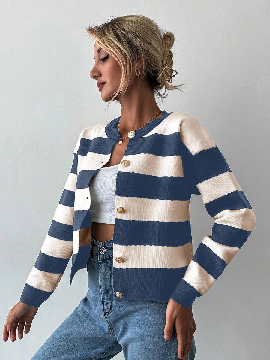 EURMUSE Cardigan tricoté casual à manches longues rayé - Floorah