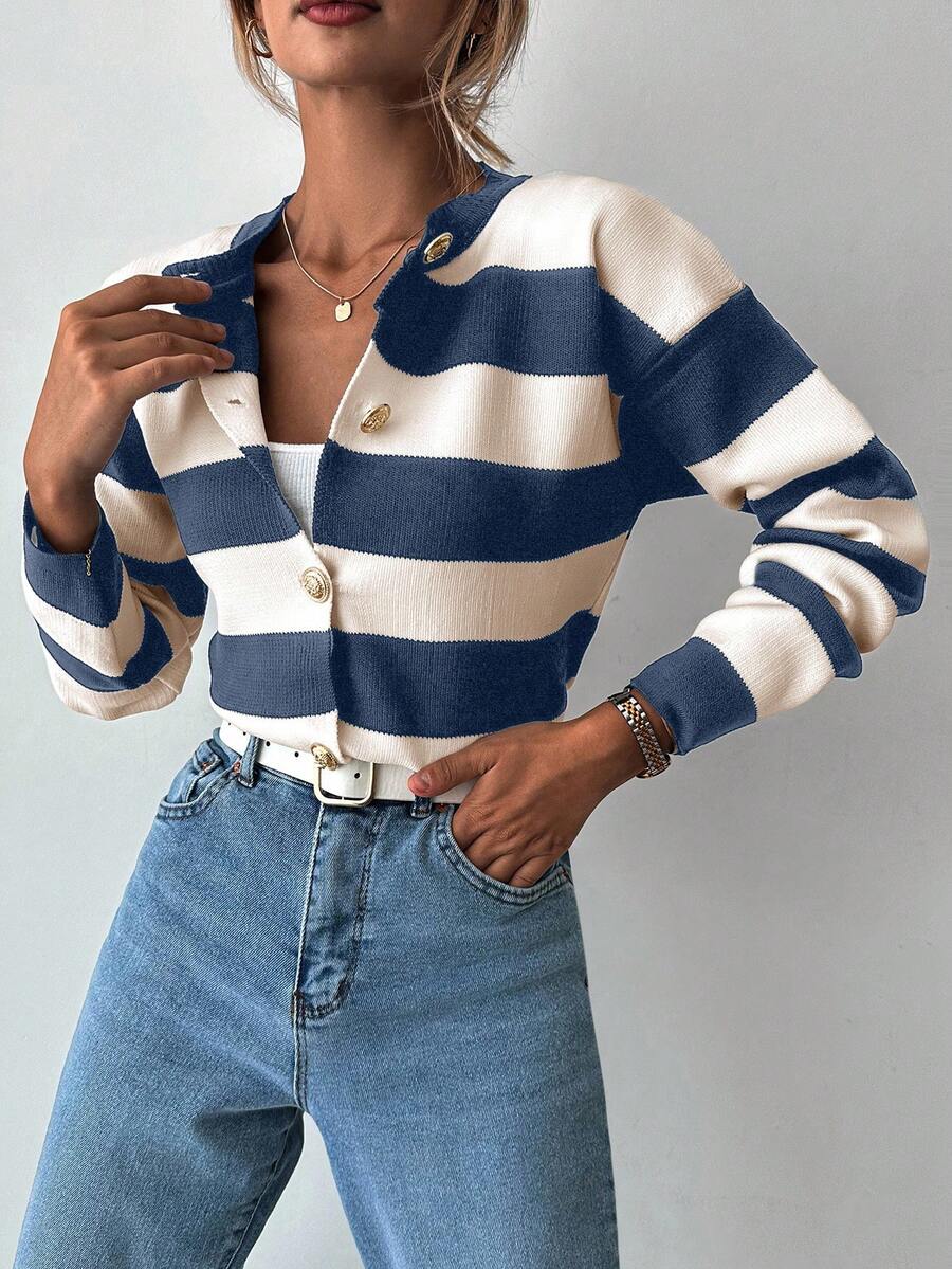 EURMUSE Cardigan tricoté casual à manches longues rayé - Floorah