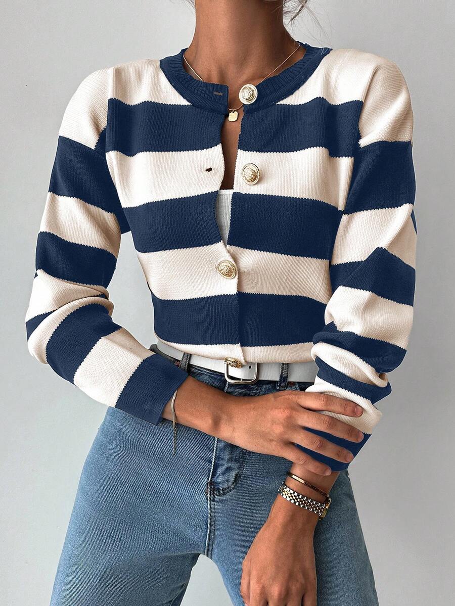 EURMUSE Cardigan tricoté casual à manches longues rayé - Floorah