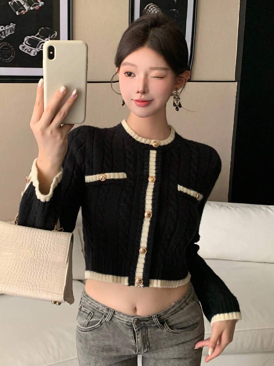 Pull tricoté élégant avec bordure contrastée - Floorah