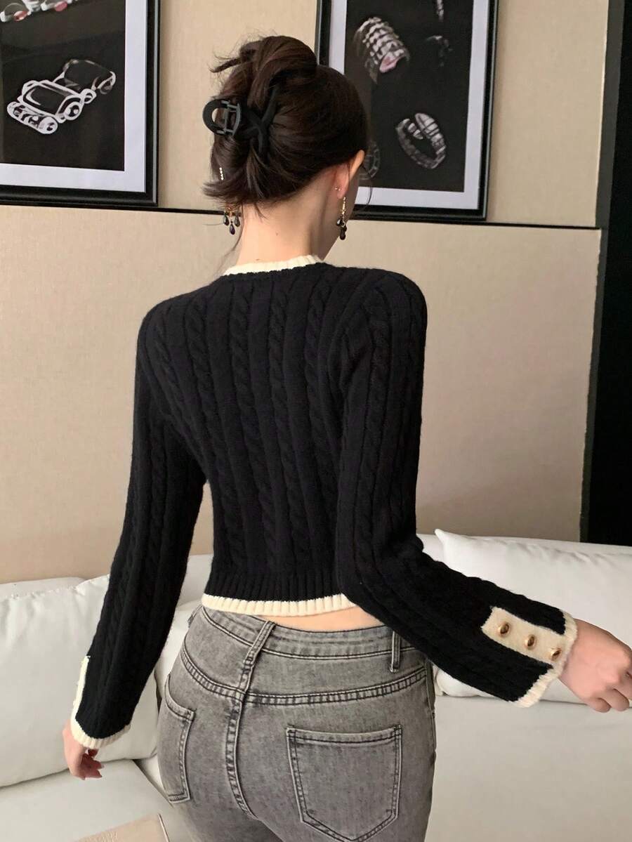 Pull tricoté élégant avec bordure contrastée - Floorah