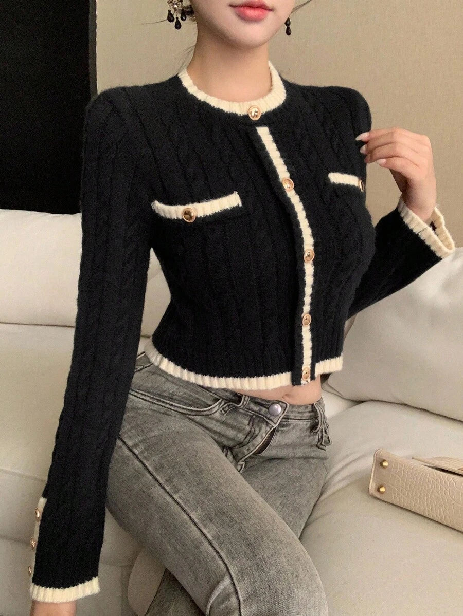 Pull tricoté élégant avec bordure contrastée - Floorah