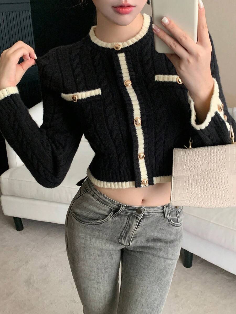 Pull tricoté élégant avec bordure contrastée - Floorah