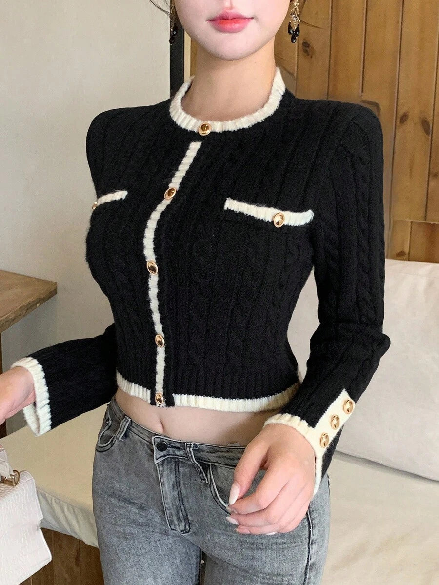 Pull tricoté élégant avec bordure contrastée - Floorah