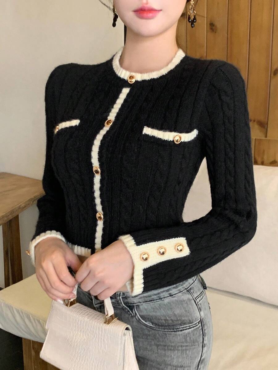 Pull tricoté élégant avec bordure contrastée - Floorah