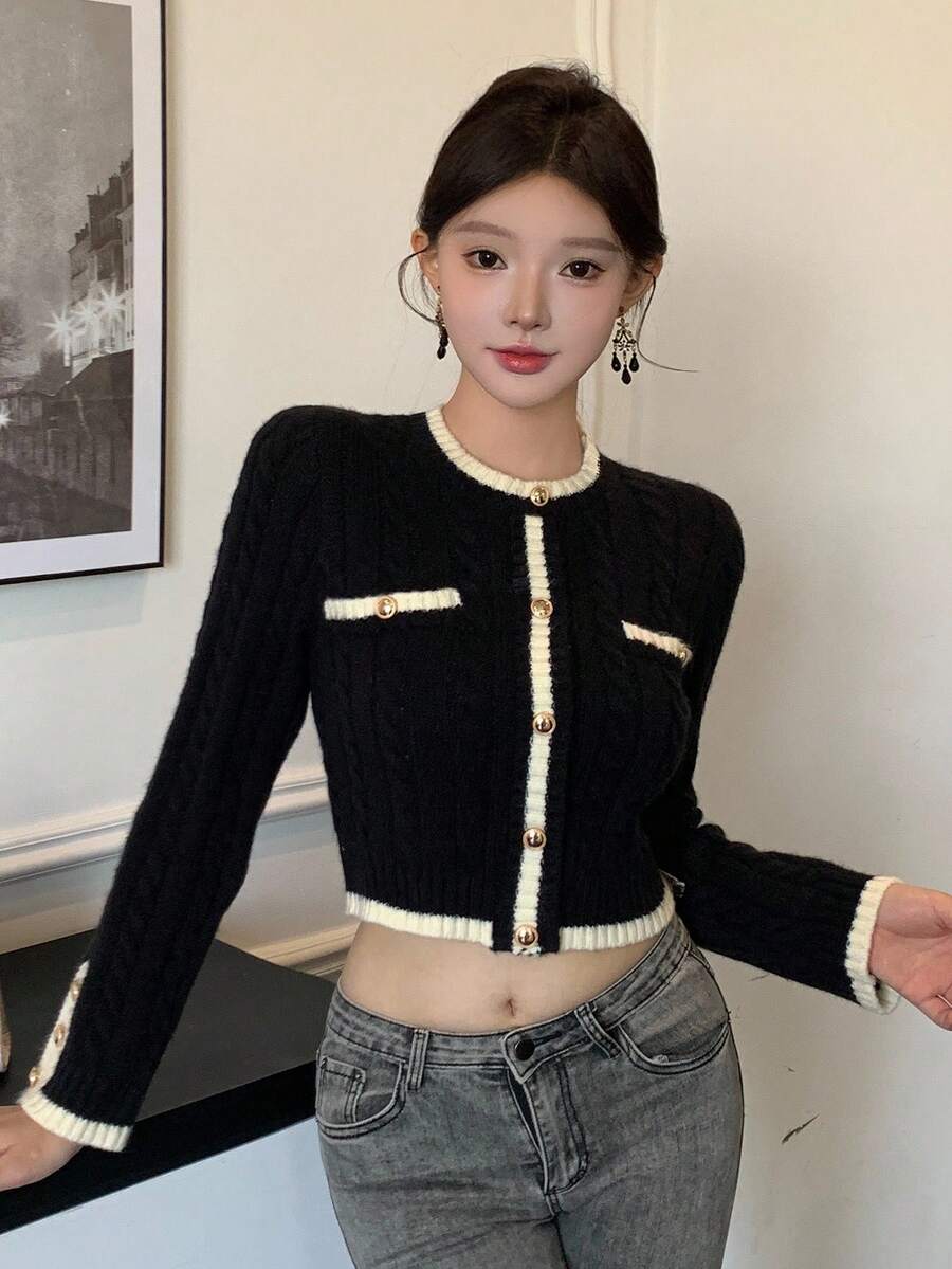 Pull tricoté élégant avec bordure contrastée - Floorah