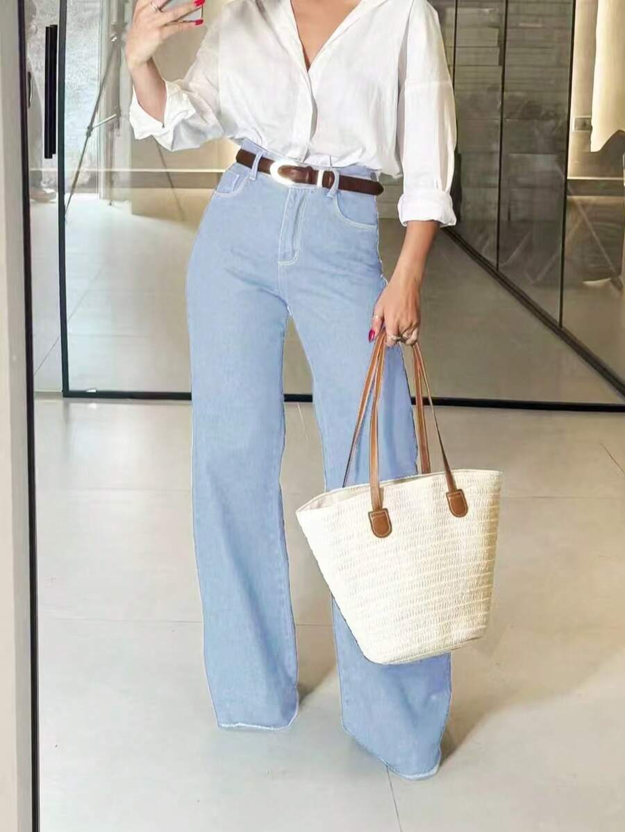 Pantalon maxi en jean à taille élastique - Floorah