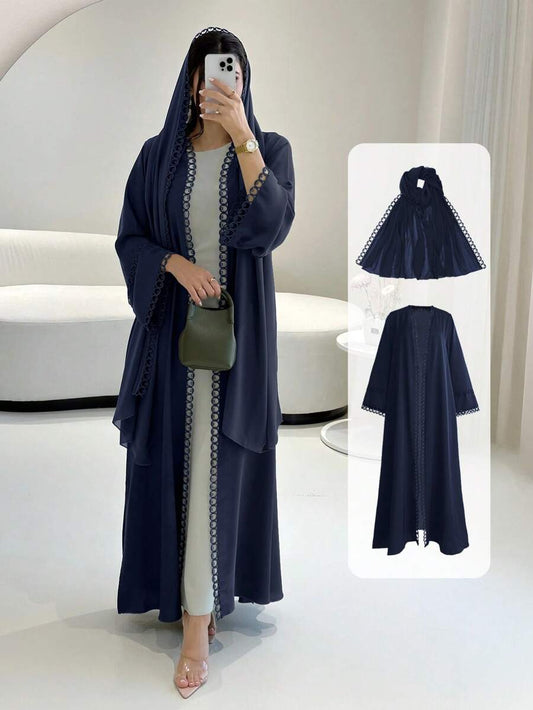 Ensemble abaya ouvert avec bordure en dentelle - Floorah
