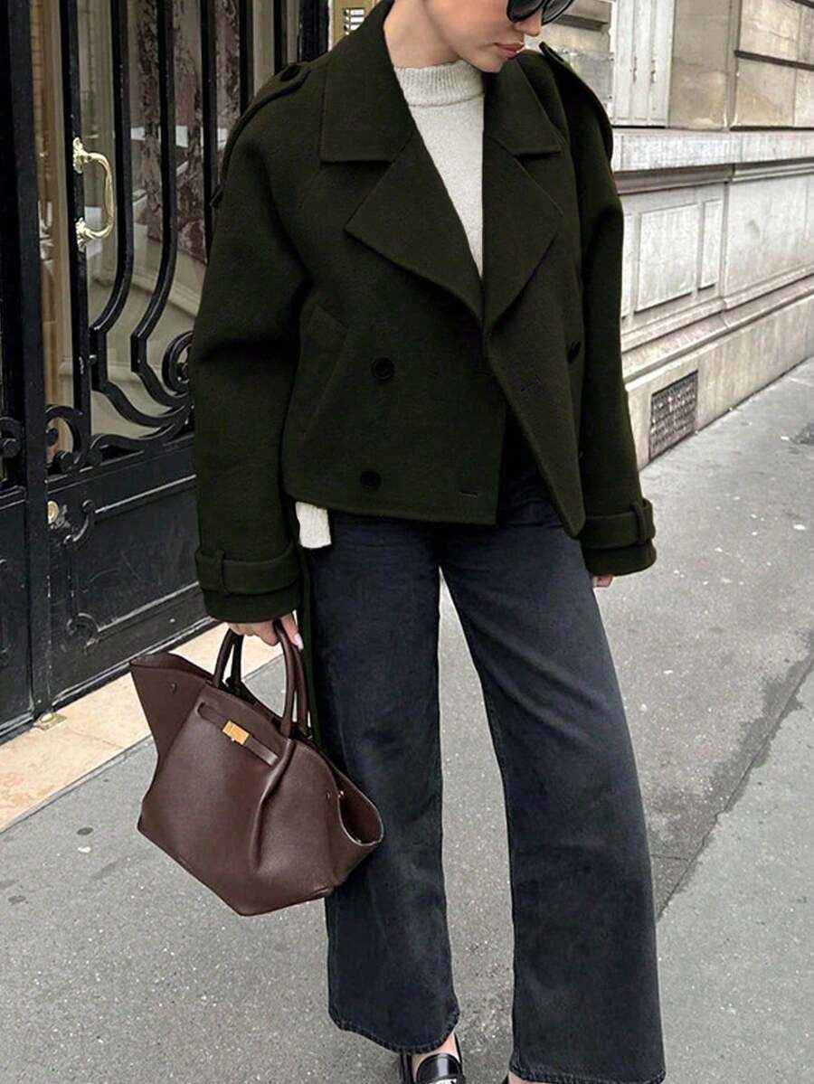 Manteau casual à double boutonnage à manches longues - Floorah