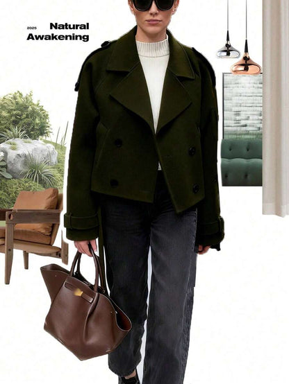 Manteau casual à double boutonnage à manches longues - Floorah