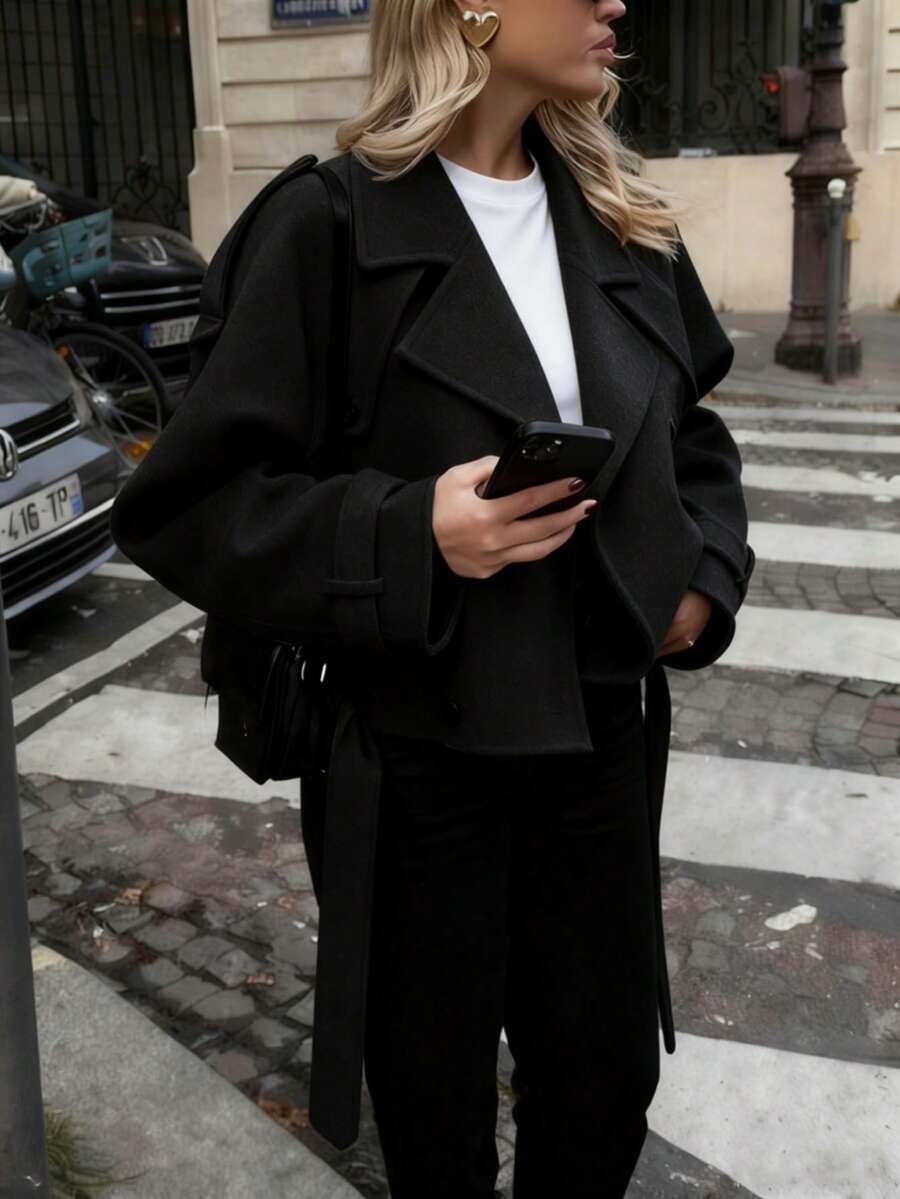 Veste courte décontractée et ample à double boutonnage avec revers - Floorah