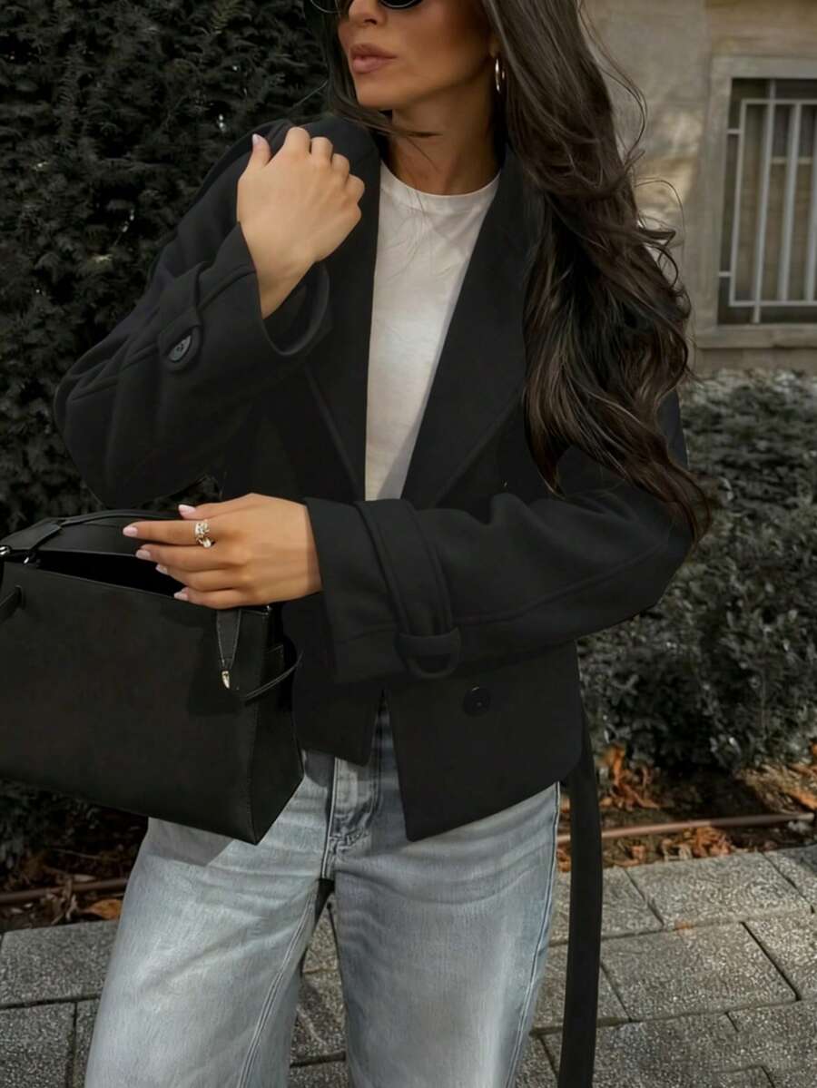 Veste courte décontractée et ample à double boutonnage avec revers - Floorah