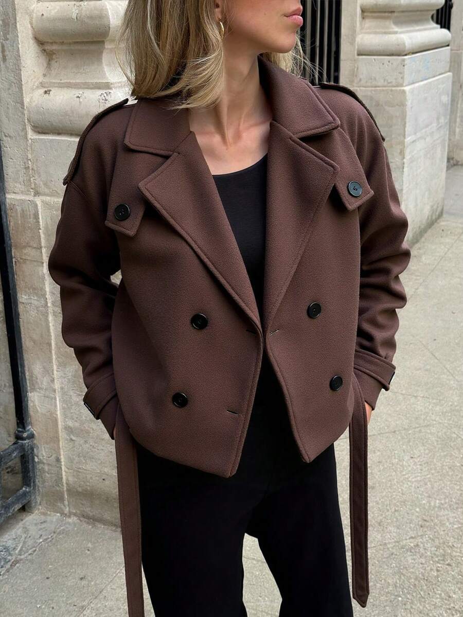 Veste courte décontractée et ample à double boutonnage avec revers - Floorah