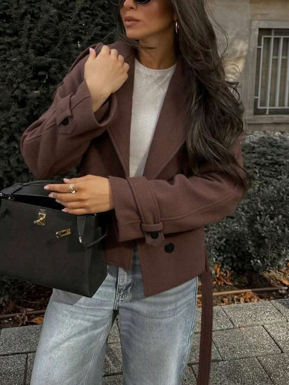 Veste courte décontractée et ample à double boutonnage avec revers - Floorah